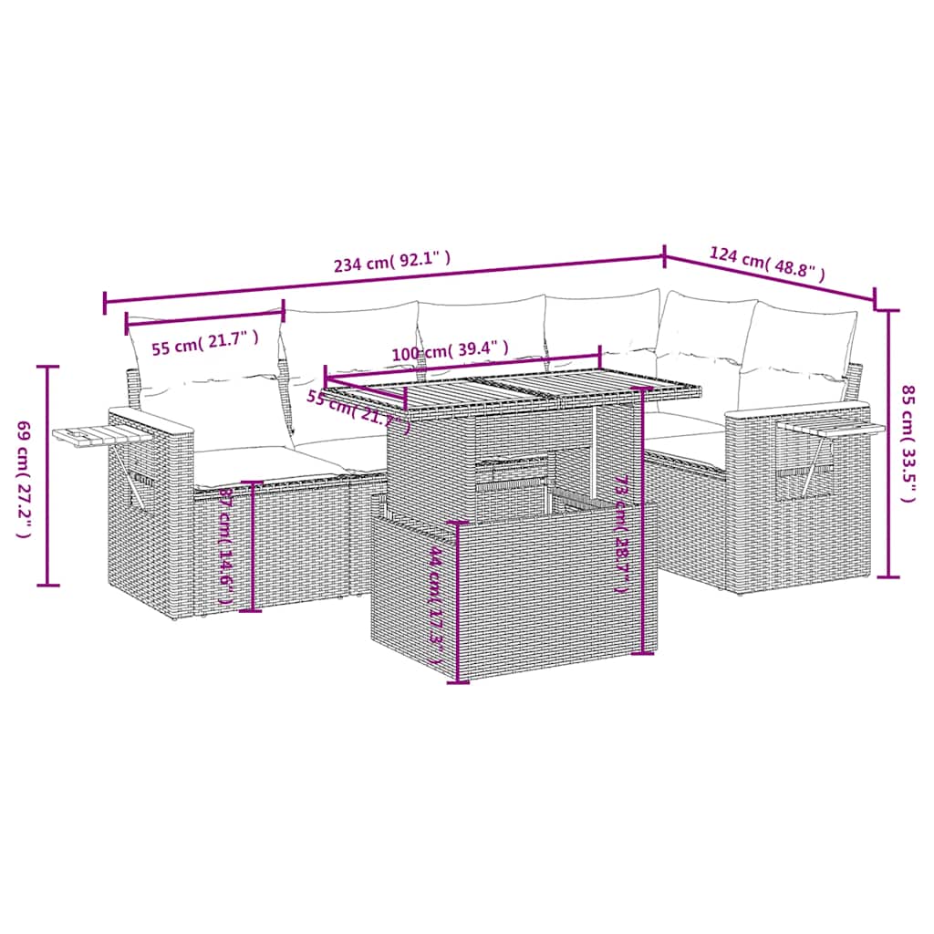 Set Divano da Giardino 6 pz con Cuscini Nero in Polyrattan | homemem39