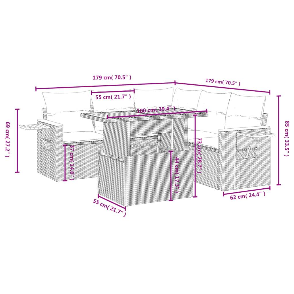 Set Divano da Giardino 6 pz con Cuscini Nero in Polyrattan | homemem39