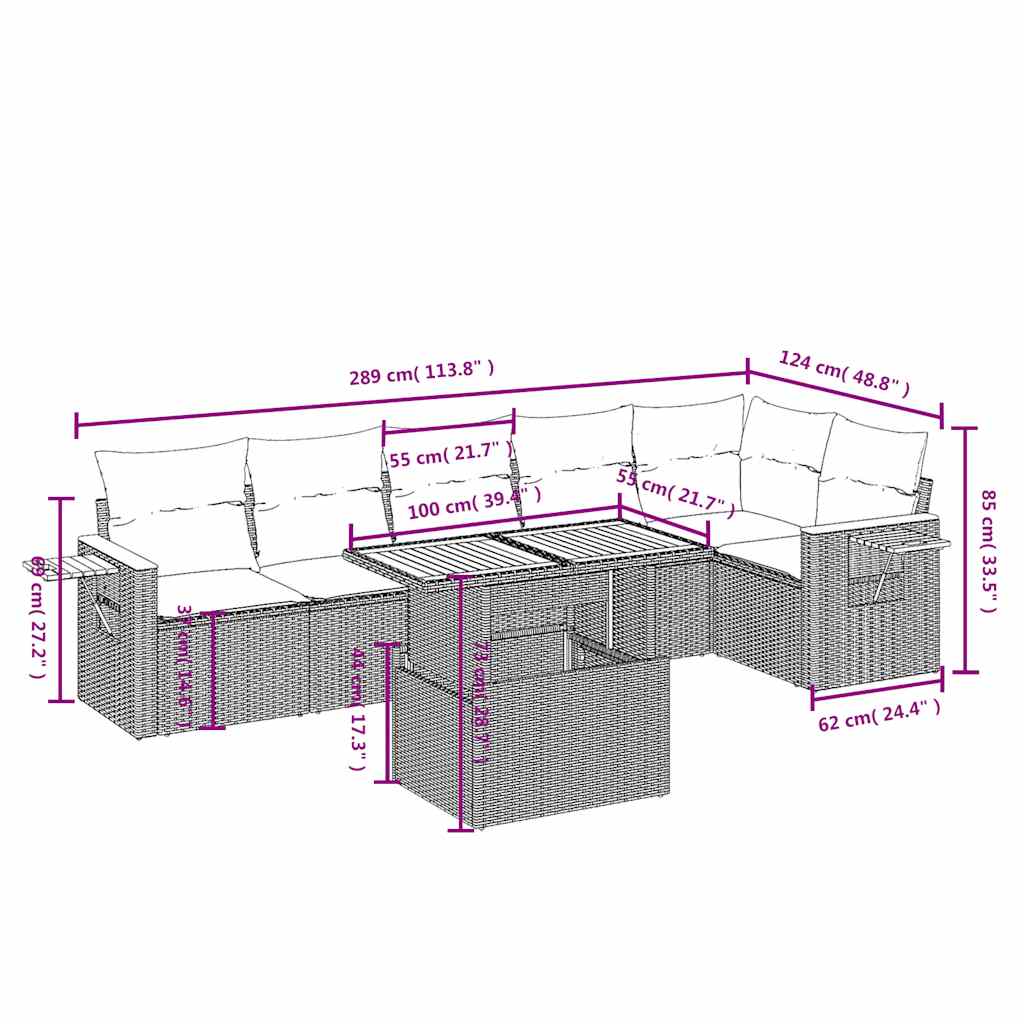Set Divani da Giardino con Cuscini 7pz Nero Polyrattan