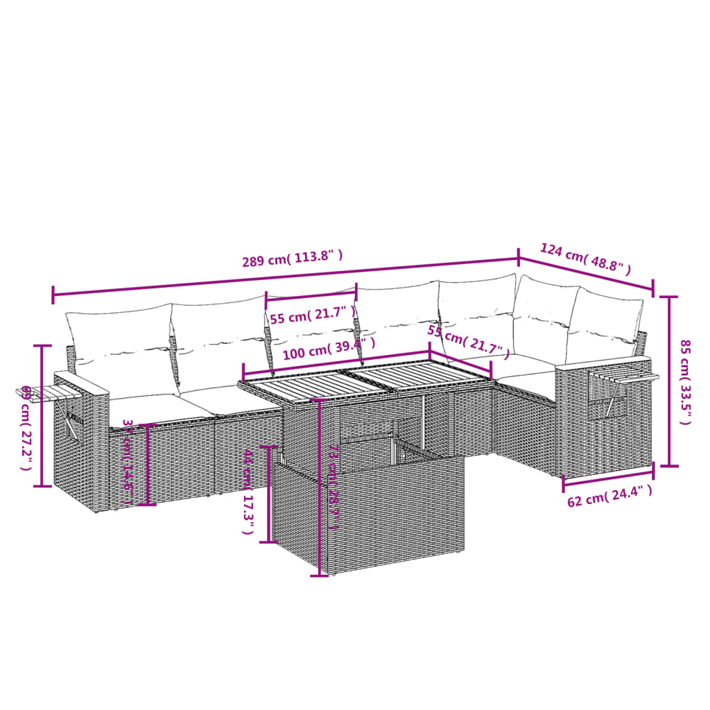 Set Divani da Giardino 7 pz con Cuscini Beige in Polyrattan | homemem39