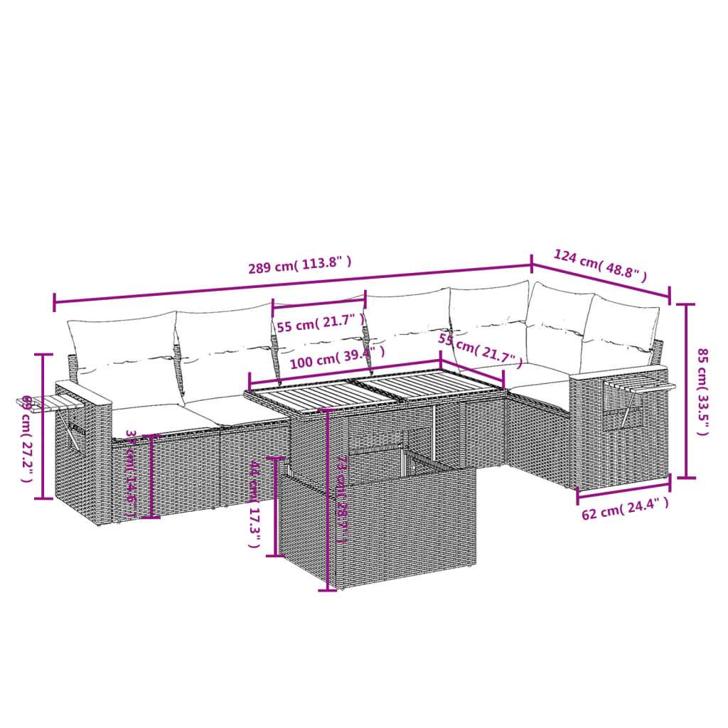 Set Divani da Giardino 7 pz con Cuscini Grigio in Polyrattan | homemem39