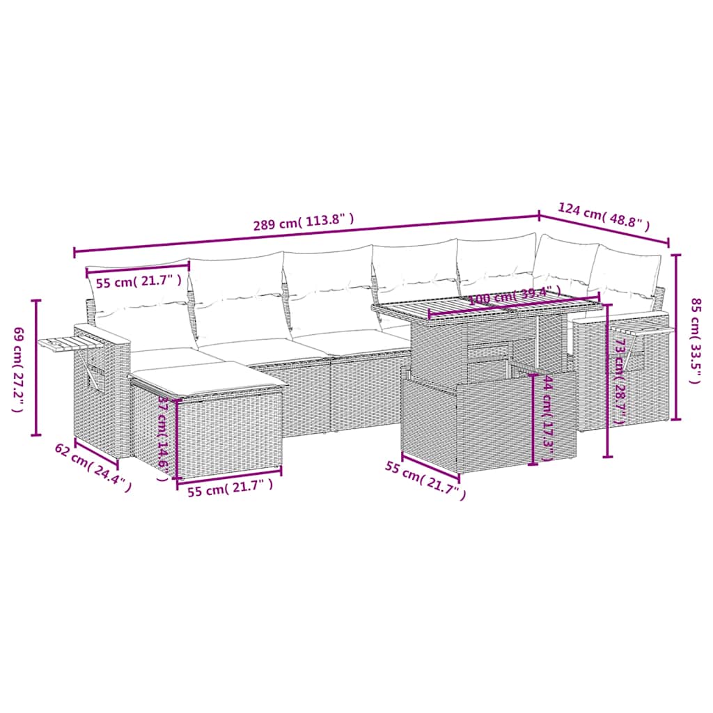 Set Divani da Giardino con Cuscini 8 pz Nero in Polyrattan | homemem39