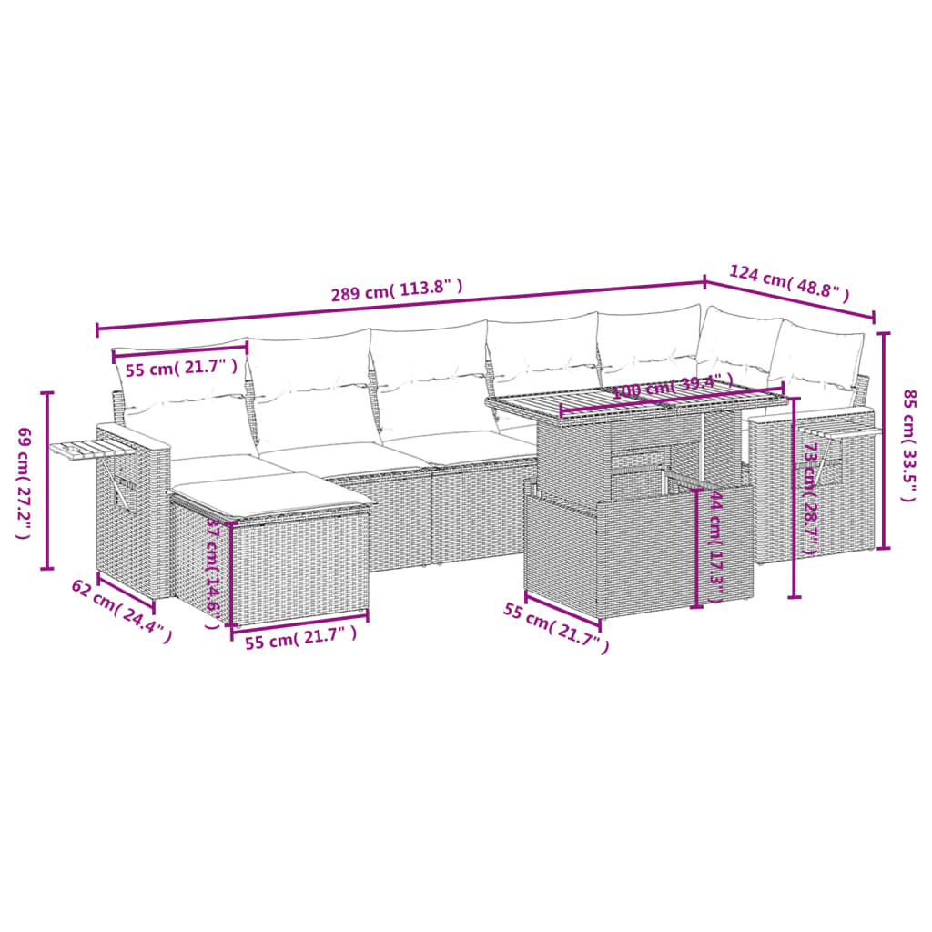 Set Divani da Giardino con Cuscini 8 pz Nero in Polyrattan | homemem39