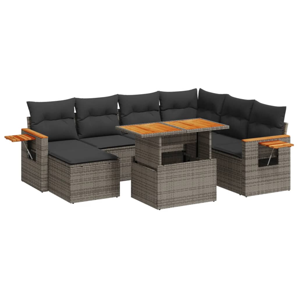 Set Divano da Giardino 8 pz con Cuscini Grigio in Polyrattan