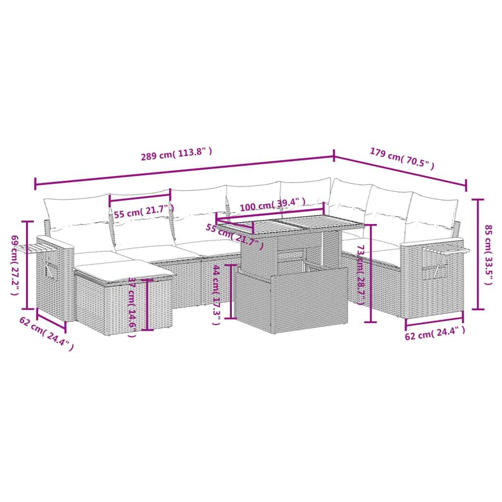 Set Divano da Giardino 8 pz con Cuscini Grigio in Polyrattan | homemem39