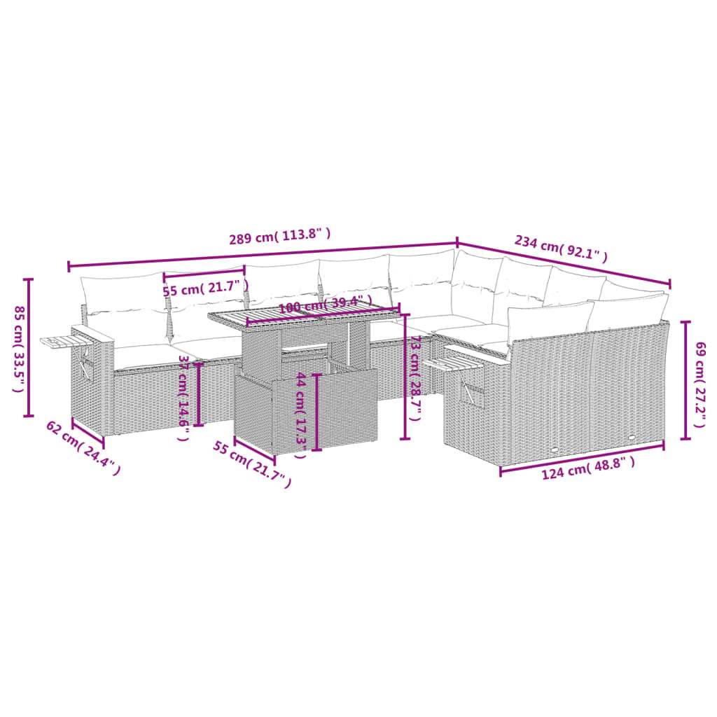 Set Divano da Giardino 10 pz con Cuscini Grigio in Polyrattan | homemem39