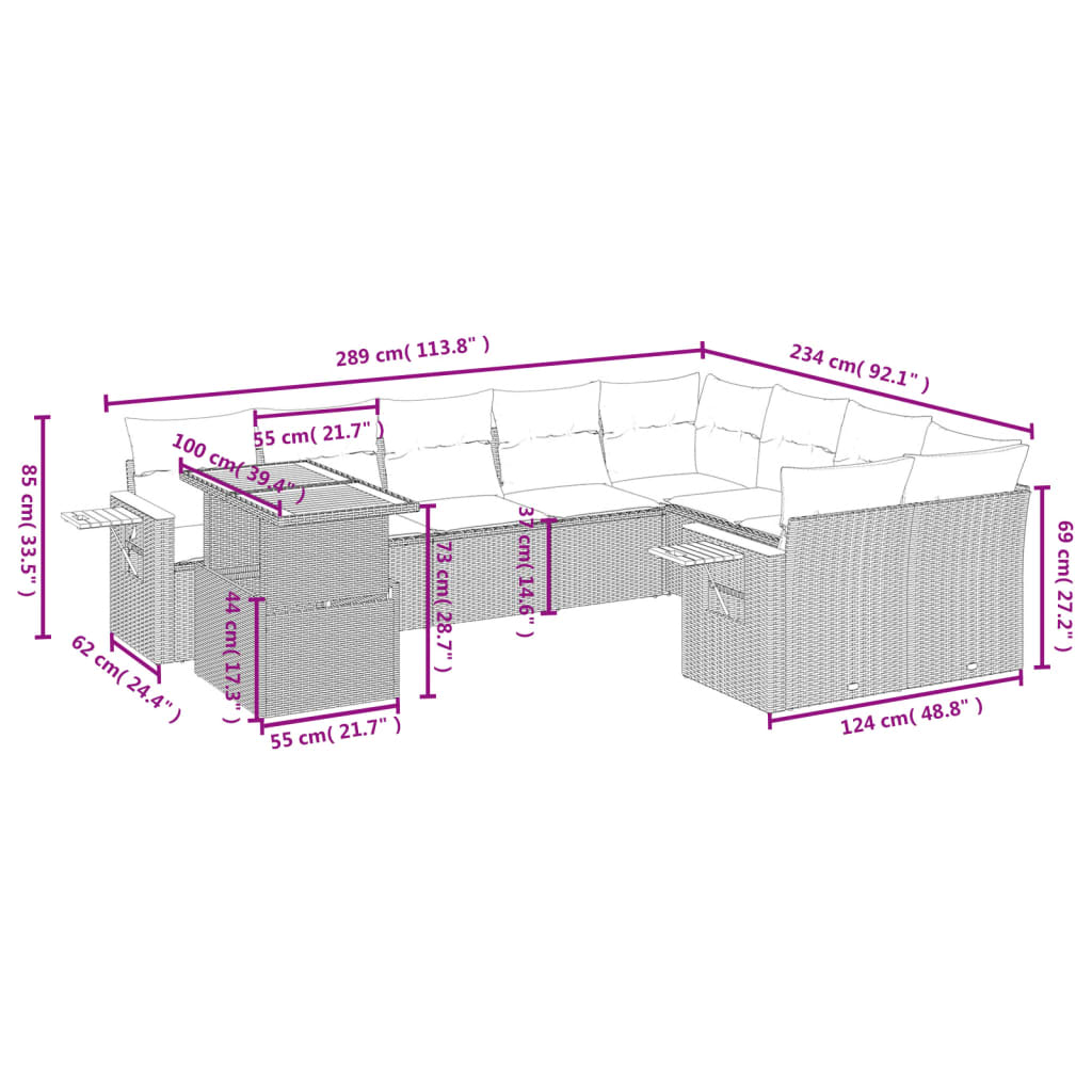 Set Divano da Giardino 10 pz con Cuscini Beige in Polyrattan | homemem39