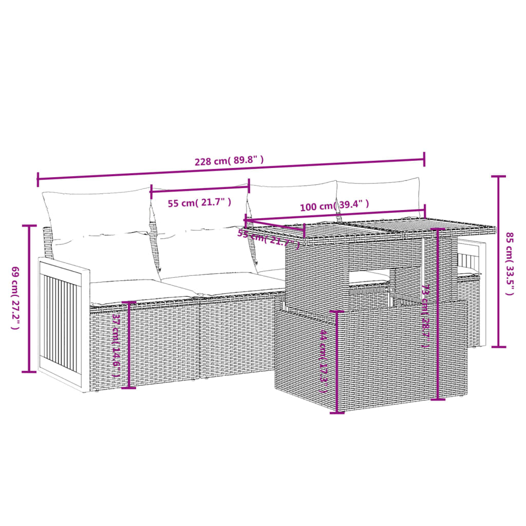 Set Divano da Giardino 5 pz con Cuscini Grigio in Polyrattan | homemem39