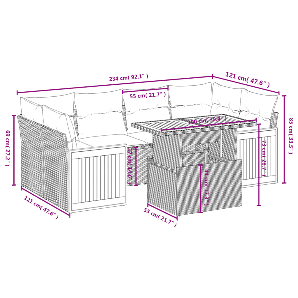 Set Divani da Giardino 7 pz con Cuscini Beige in Polyrattan | homemem39