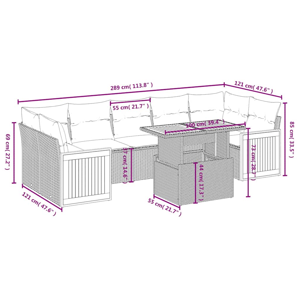 Set Divani da Giardino con Cuscini 8 pz Nero in Polyrattan | homemem39