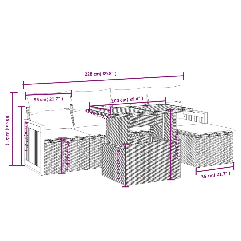 Set Divano da Giardino 6 pz con Cuscini Grigio in Polyrattan | homemem39