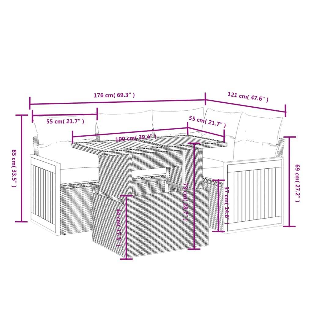Set Divani da Giardino 5 pz con Cuscini in Polyrattan Nero | homemem39