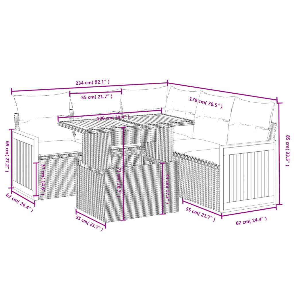 Set Divano da Giardino 6 pz con Cuscini Nero in Polyrattan | homemem39