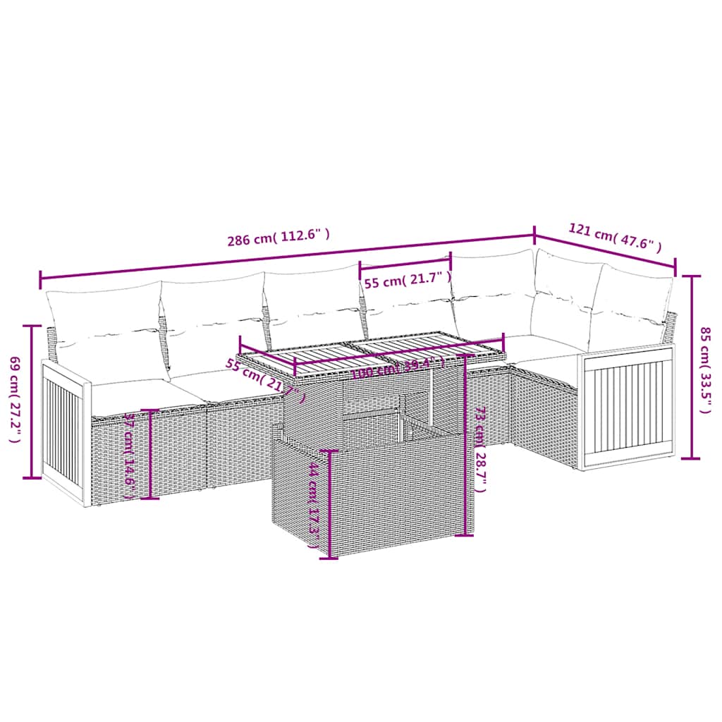 Set Divani da Giardino con Cuscini 7pz Nero Polyrattan | homemem39