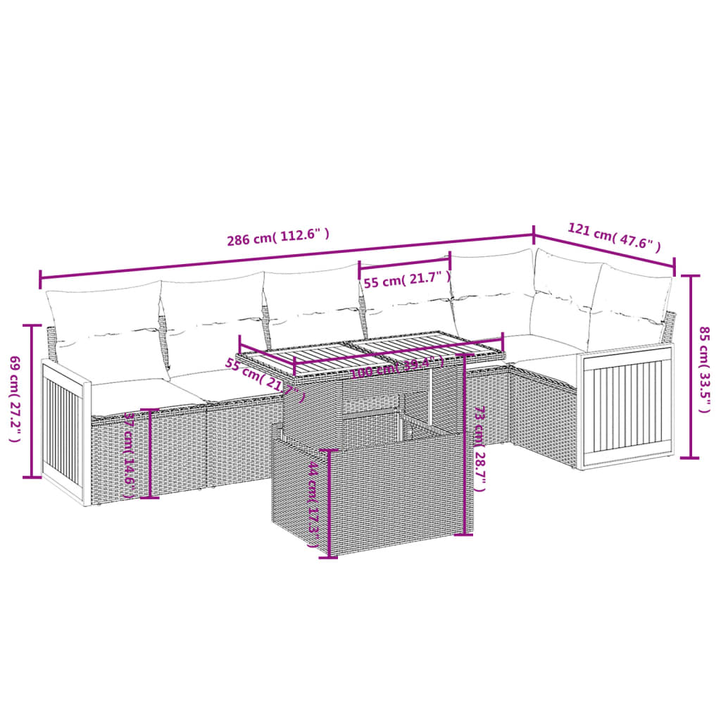 Set Divani da Giardino con Cuscini 7pz Nero Polyrattan | homemem39