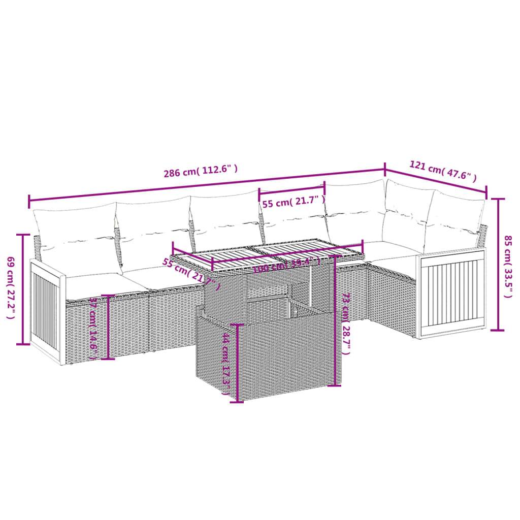 Set Divani da Giardino 7 pz con Cuscini Grigio in Polyrattan | homemem39