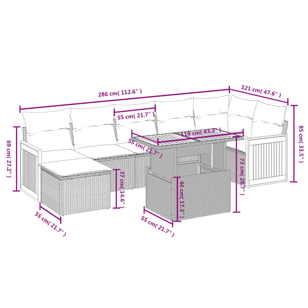 Set Divano da Giardino 8 pz con Cuscini Beige in Polyrattan | homemem39