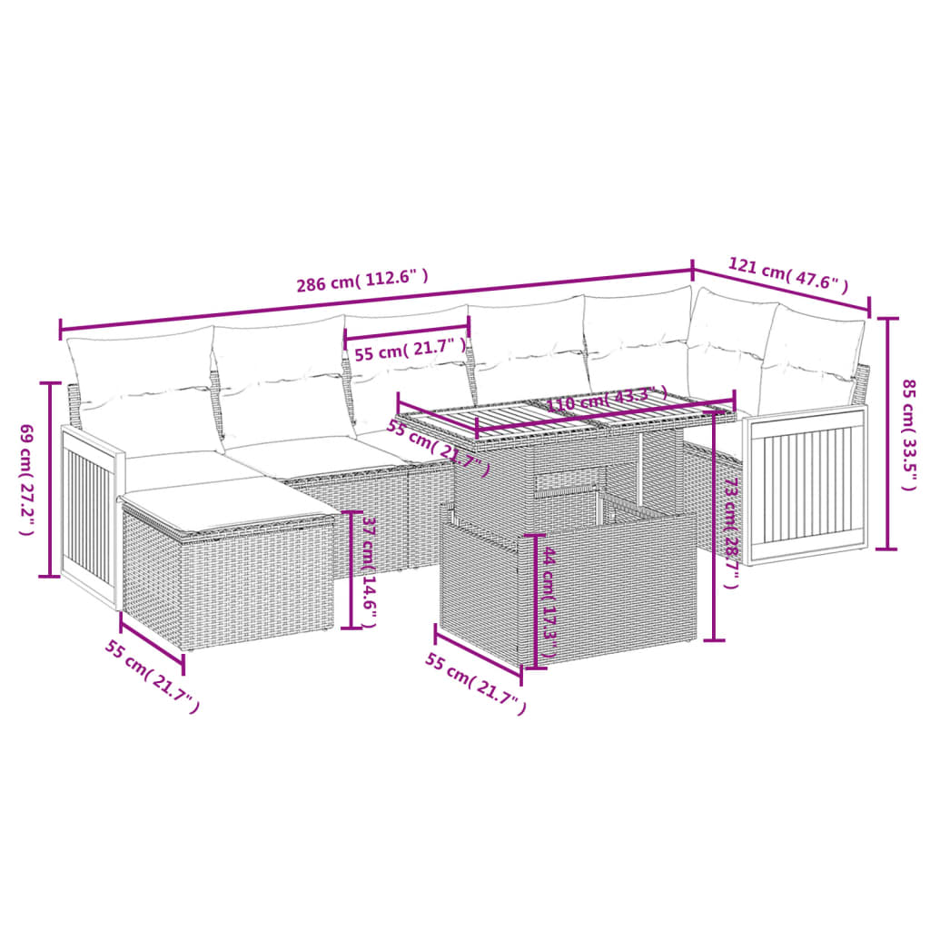 Set Divano da Giardino 8 pz con Cuscini Grigio in Polyrattan | homemem39