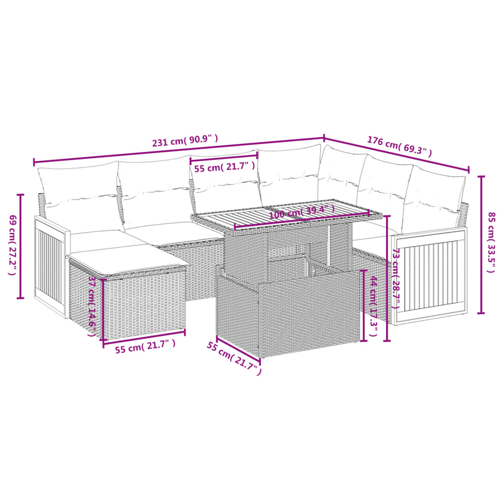 Set Divani da Giardino con Cuscini 8 pz Nero in Polyrattan | homemem39