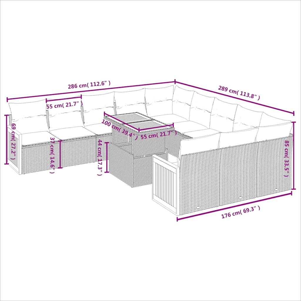 Set Divani da Giardino 11 pz con Cuscini in Polyrattan Nero | homemem39