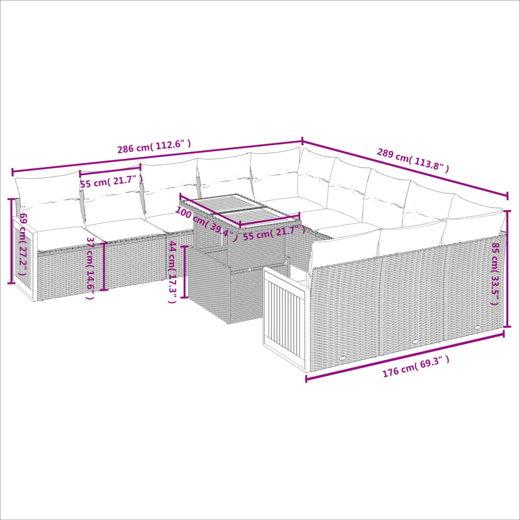 Set Divani da Giardino 11 pz con Cuscini in Polyrattan Nero | homemem39