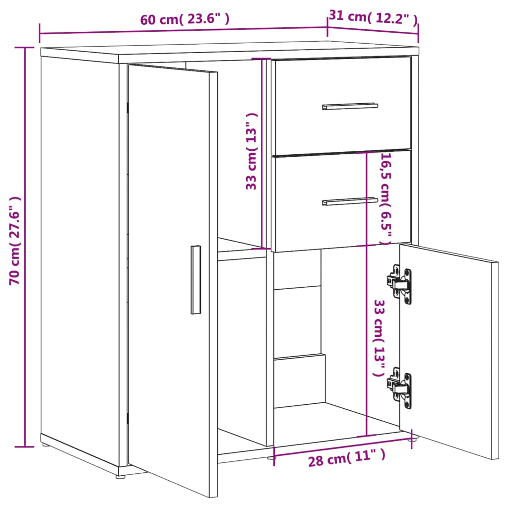 Credenze 2 pz Bianche 60x31x70 cm in Legno Multistrato | homemem39