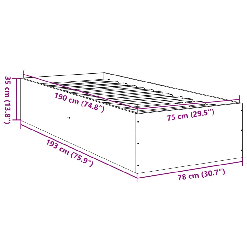 Giroletto senza Materasso Rovere Fumo 75x190 cm in Truciolato | homemem39
