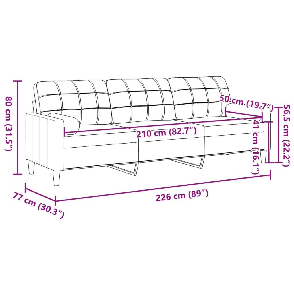 Divano a 3 Posti con Cuscini Marrone 210 cm in Tessuto | homemem39