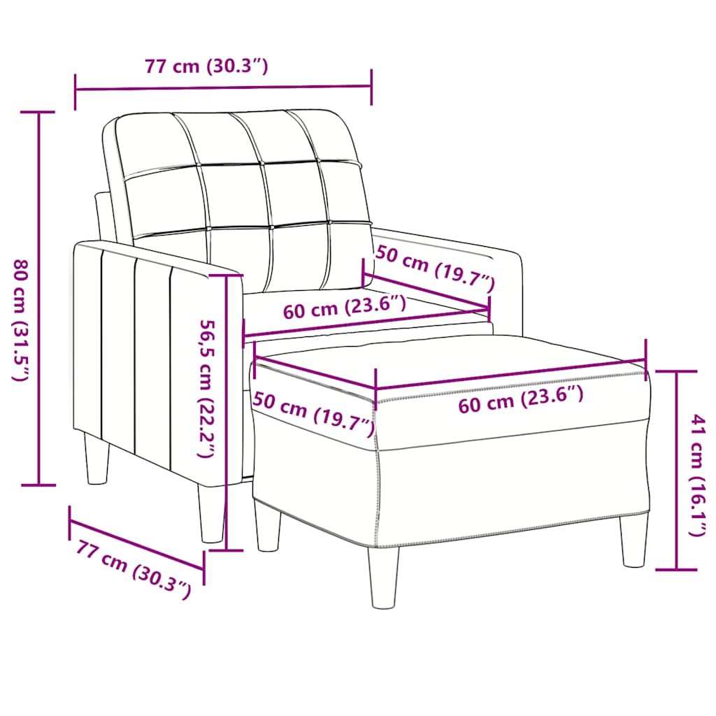 Poltrona con Poggiapiedi Crema 60 cm in Velluto | homemem39