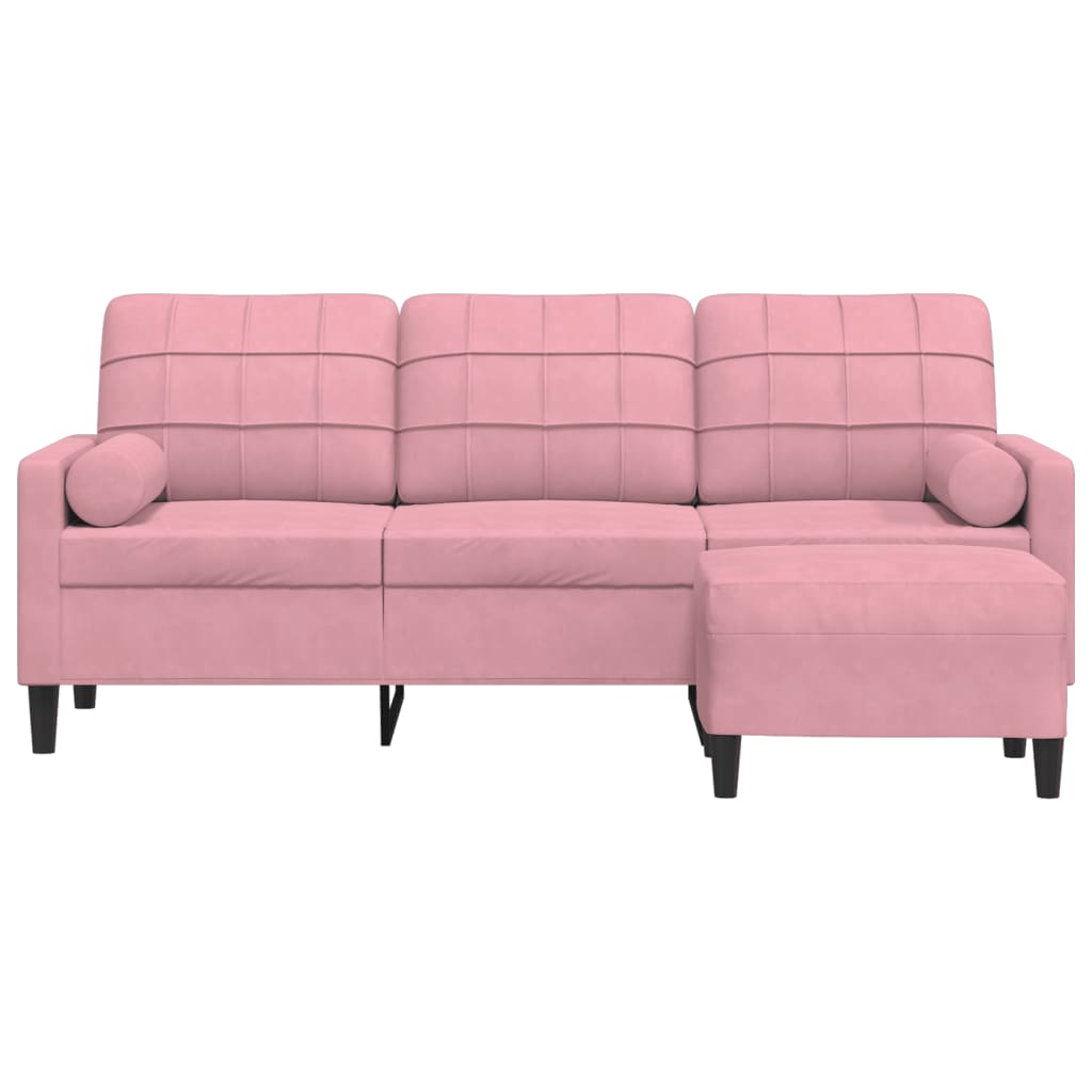 Divano a 3 Posti con Poggiapiedi rosa 180 cm in Velluto
