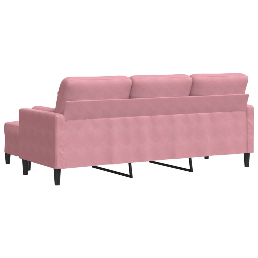 Divano a 3 Posti con Poggiapiedi rosa 180 cm in Velluto