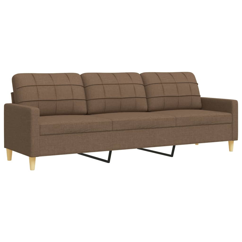 Set di Divani 3 pz con Poggiapiedi Marrone in Tessuto