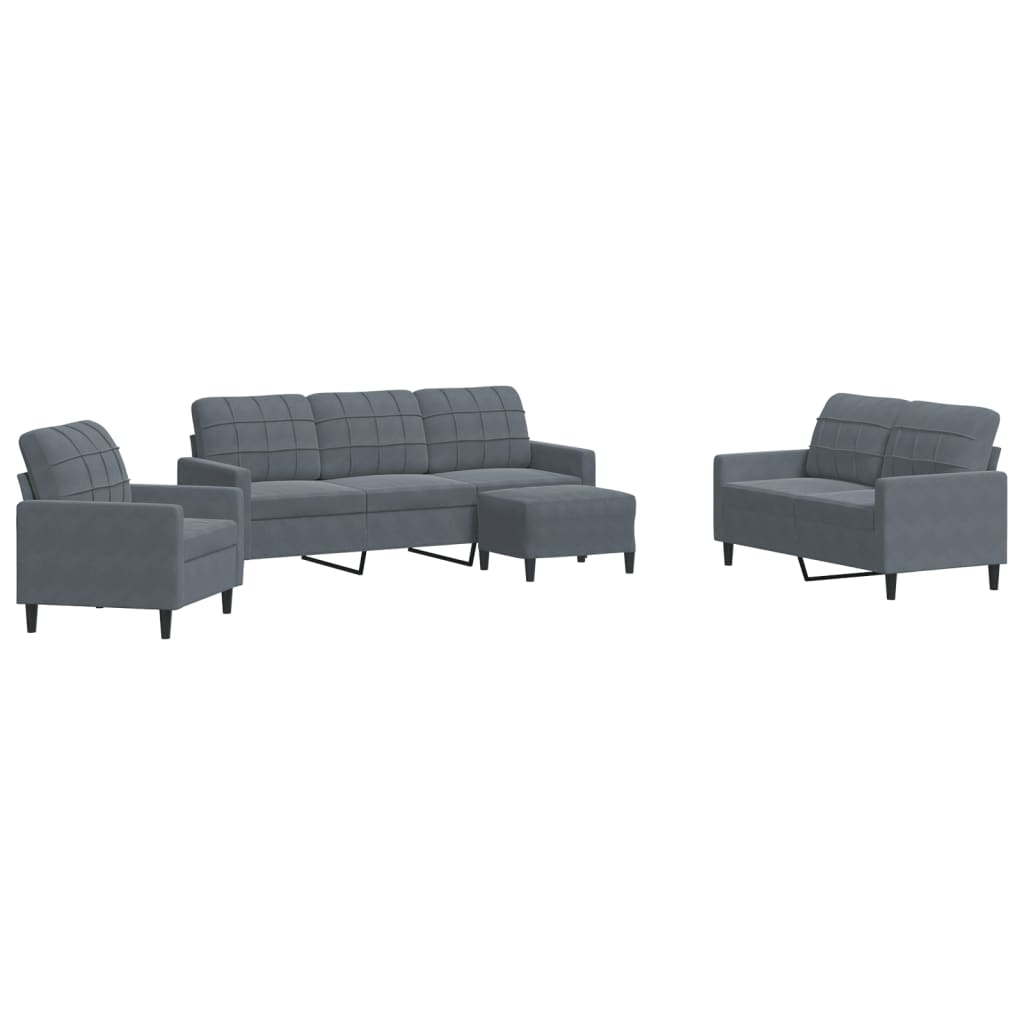 Set di Divani 4 pz con Cuscini Grigio Scuro in Velluto
