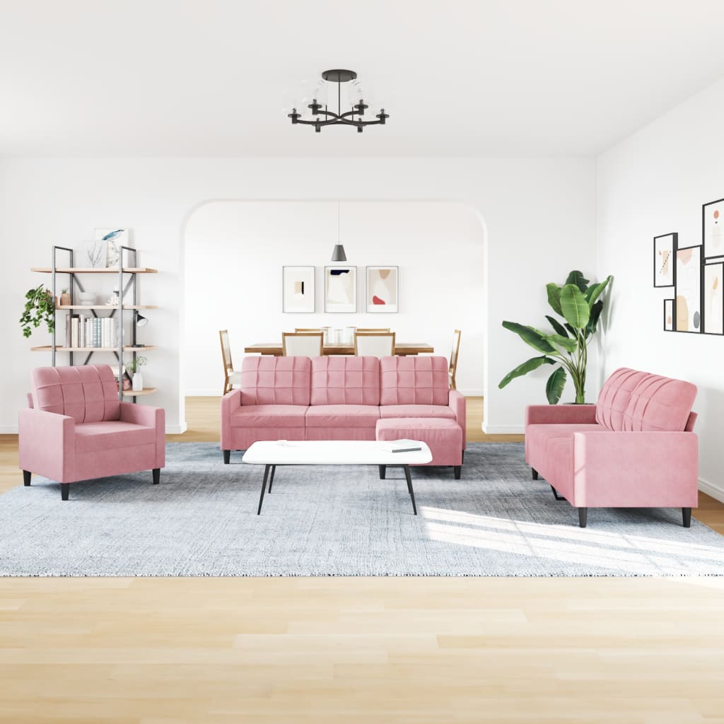 Set di Divani 4 pz con Cuscini rosa in Velluto