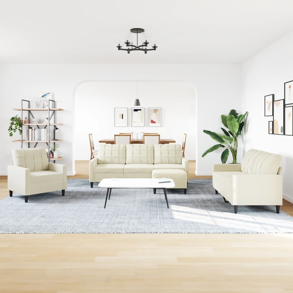 Set di Divani 4 pz con Cuscini Crema in Velluto