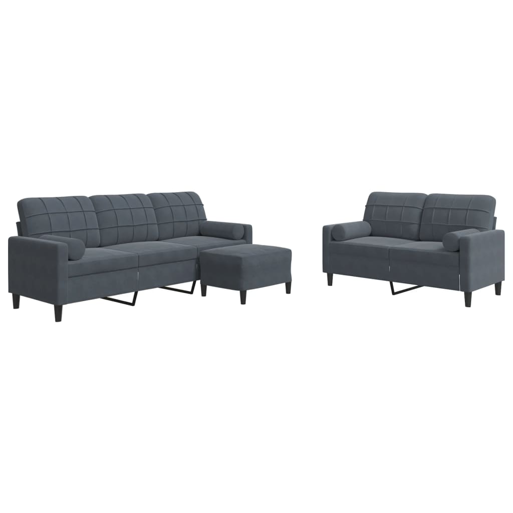 Set di Divani 3 pz con Cuscini Grigio Scuro in Velluto