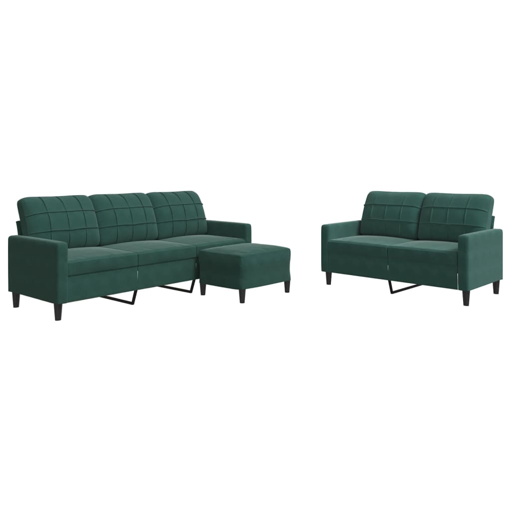 Set di Divani 3 pz con Cuscini Verde scuro in Velluto
