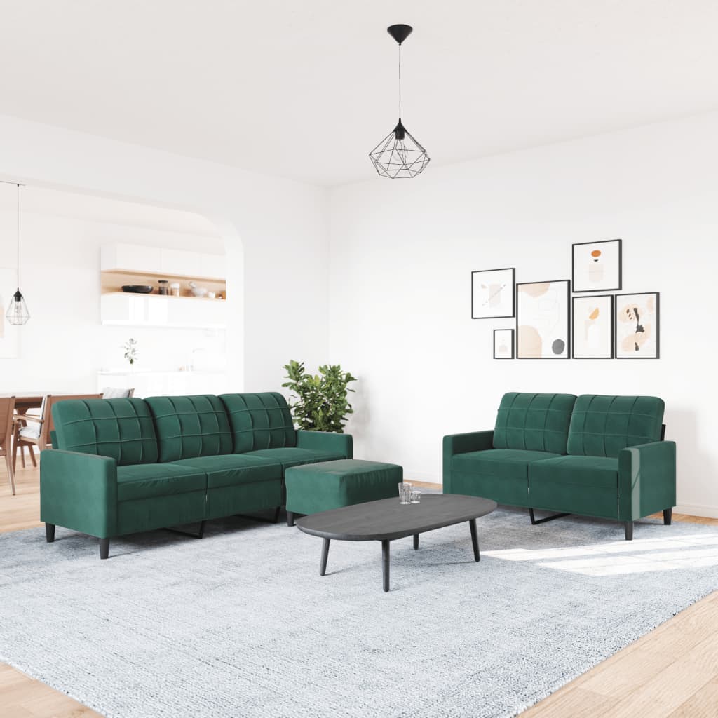Set di Divani 3 pz con Cuscini Verde scuro in Velluto