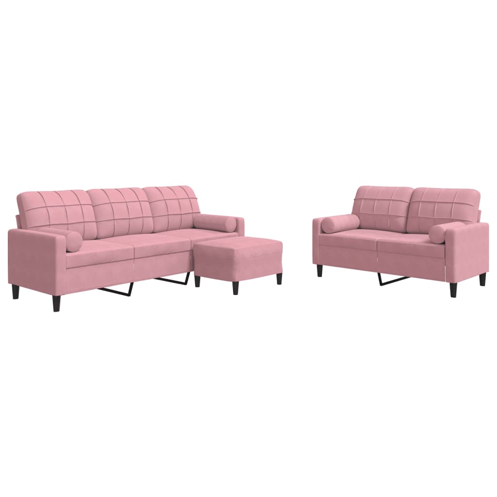 Set di Divani 3 pz con Cuscini e Rinforzi rosa in Velluto