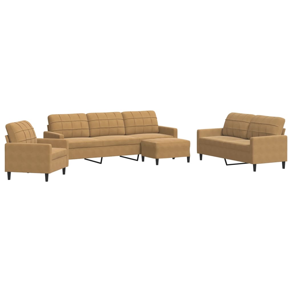 Set di Divani 4 pz con Cuscini Marrone in Velluto