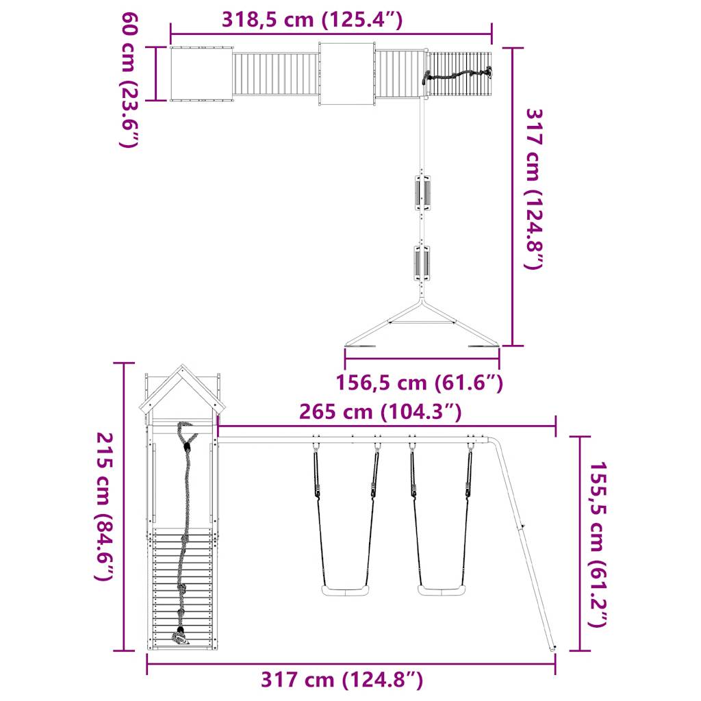 Set da Gioco da Esterno in Legno Massello di Pino