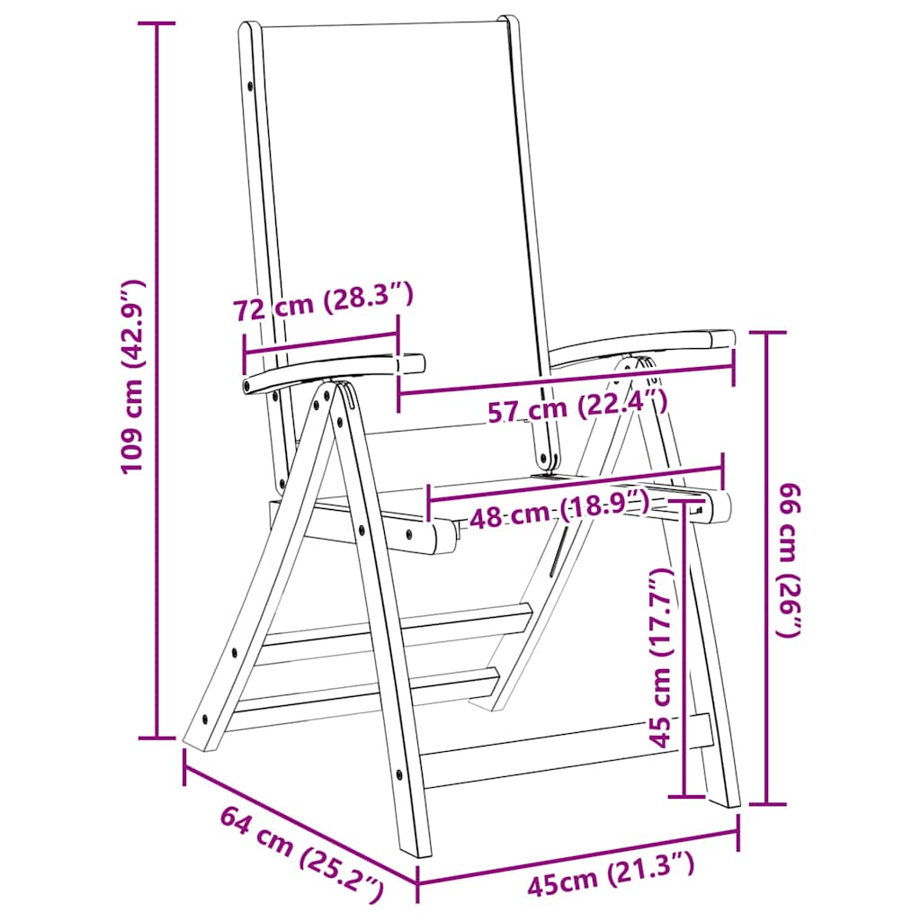 Sedie da Giardino Pieghevoli 4 pz Massello d'Acacia e Textilene