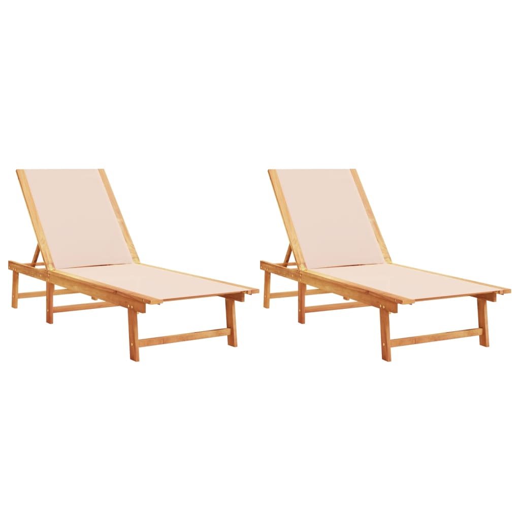 Lettini Prendisole 2 pz Crema Legno Massello Acacia e Textilene - homemem39