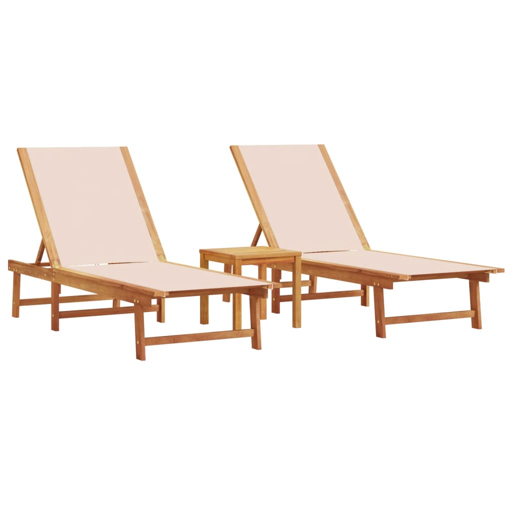 Lettini Prendisole 2 pz e Tavolo Crema Legno Acacia e Textilene - homemem39