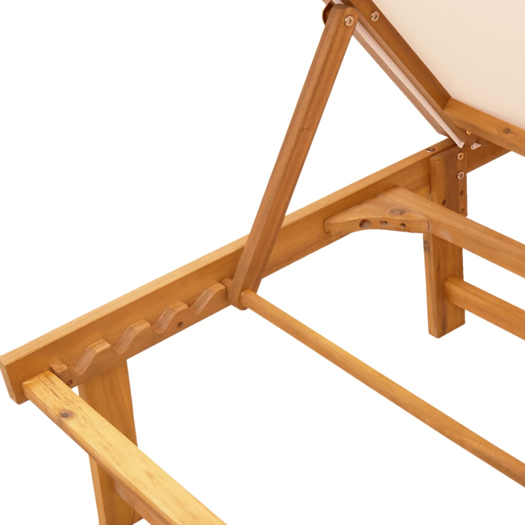 Lettini Prendisole 2 pz e Tavolo Crema Legno Acacia e Textilene - homemem39