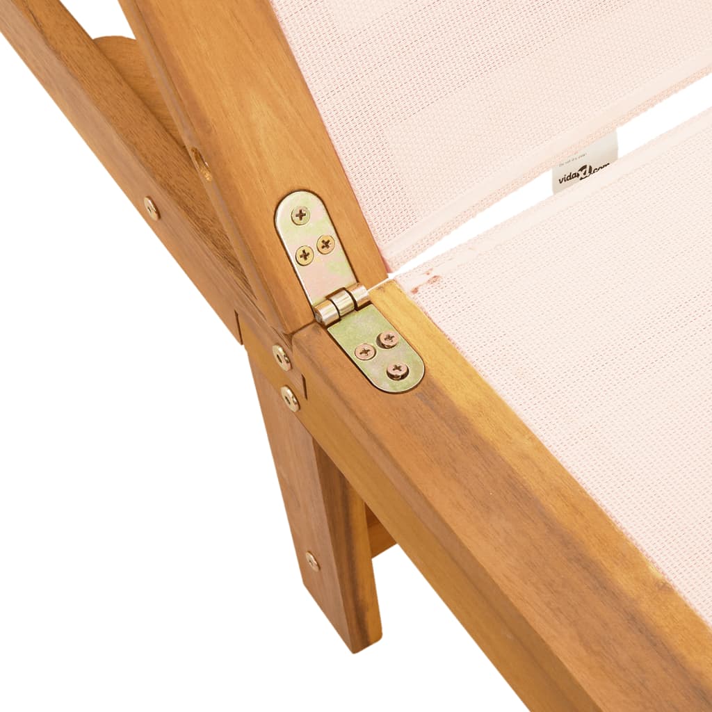 Lettini Prendisole 2 pz e Tavolo Crema Legno Acacia e Textilene - homemem39