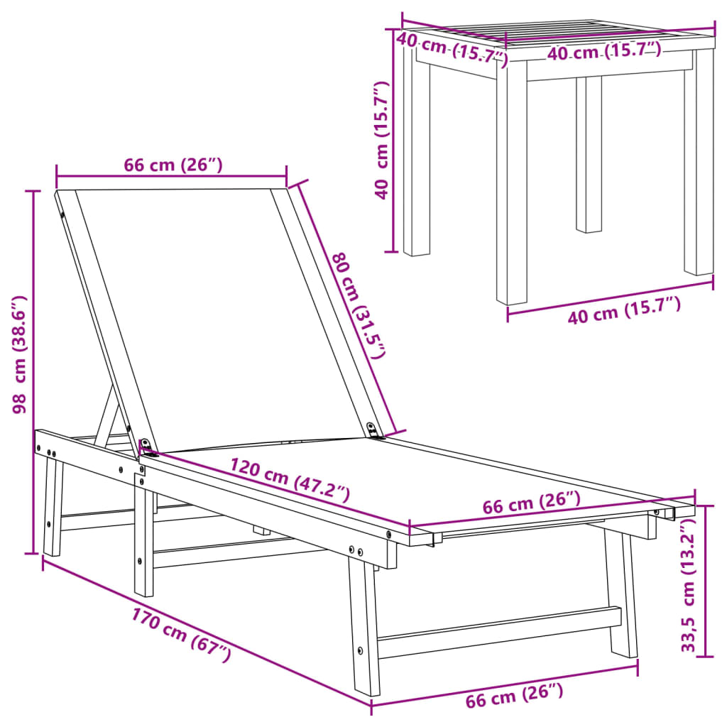 Lettini Prendisole 2 pz e Tavolo Crema Legno Acacia e Textilene - homemem39