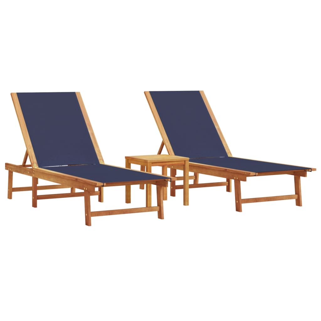 Lettini Prendisole 2 pz con Tavolo Blu Legno Acacia e Textilene - homemem39