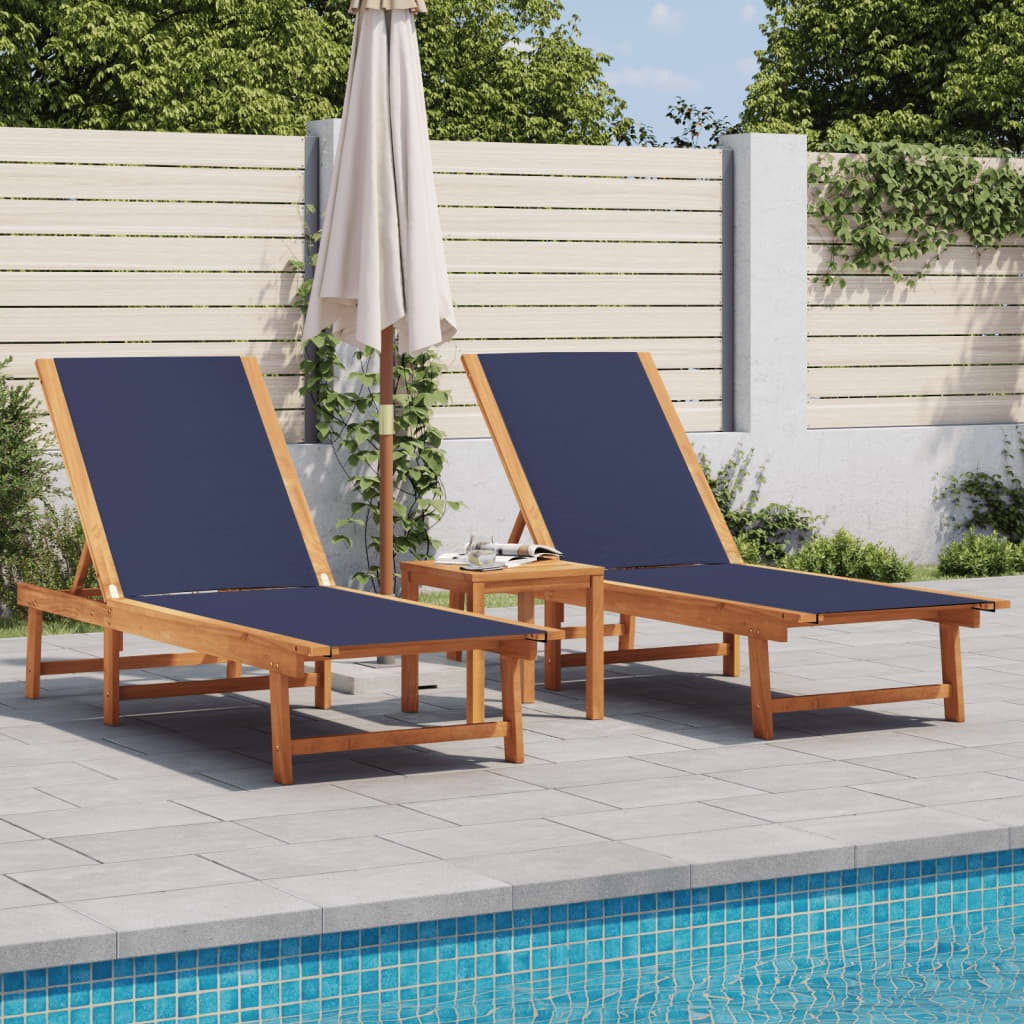 Lettini Prendisole 2 pz con Tavolo Blu Legno Acacia e Textilene - homemem39