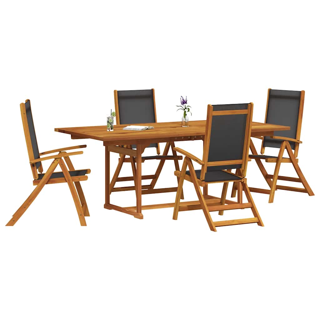Set Pranzo da Giardino 5pz Legno Massello di Acacia e Textilene